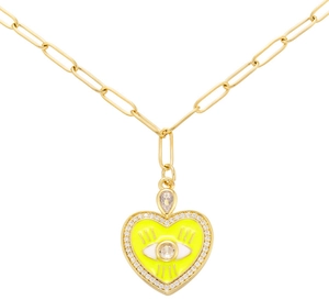 Goldene Büroklammer-Halskette mit gelbem Emaille-Herz und Mikro-Pave-Zirkon-Böser-Blick
