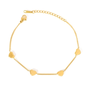 Pulsera de acero inoxidable chapada en oro con colgante de corazón y flores de perlas