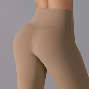 Close-up of high-waist yoga shorts with seamless V-line design for butt lifting effect