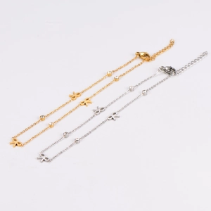 Elegant gold and silver bow foot chains with sparkling rhinestones for women