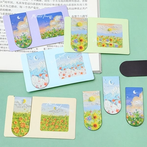 Artistic oil painting magnetic bookmarks featuring sunflower and floral themes for books