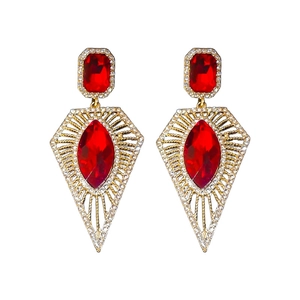 Vintage gold and red geometric drop earrings with crystals in a palace style design