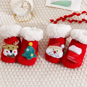 Dicke Weihnachts-Babysocken aus Fleece mit rutschfester Sohle und Rentier-Mustern