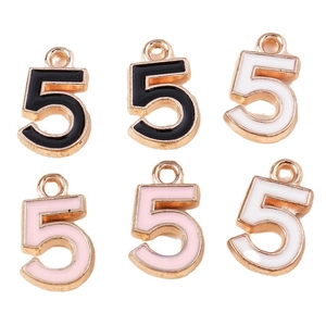Lot de breloques chiffre 5 en alliage émaillé noir, blanc et rose pour bijoux DIY