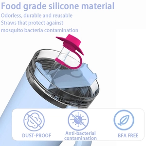 Rose red food grade silicone straw cover cap for dustproof and bacterial protection