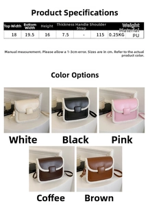 Detailed size chart and dimensions for the vintage retro PU leather crossbody square bag