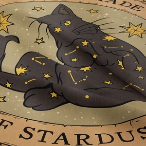 Bohemian tarot tapestry featuring a black cat and yellow stars with Stardust text