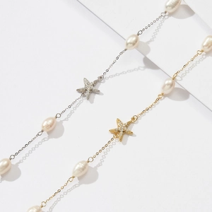 S925 silver starfish necklaces with freshwater pearls in gold and silver finishes
