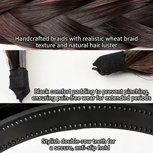 Handmade brown fishtail braid headband with double-row teeth for secure hair styling