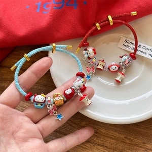 Bracelets tressés chaton de dessin animé avec breloques en émail colorées