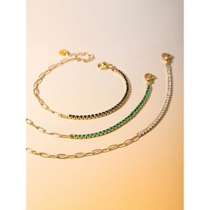 18k gold plated stainless steel tennis bracelets set with green and black gemstones