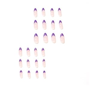 Sparkling purple French almond press-on nails with white star patterns in a 24pcs set