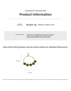 Detail view of vintage green zircon flower bracelet with 21cm length and 8g weight