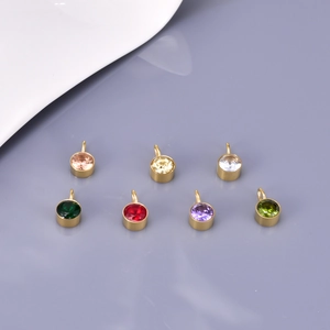 Stainless Steel Birthstone Pendant Necklace Colorful Zircon Round Charm Titanium Steel 18K Gold Plated Jewelry For Women
