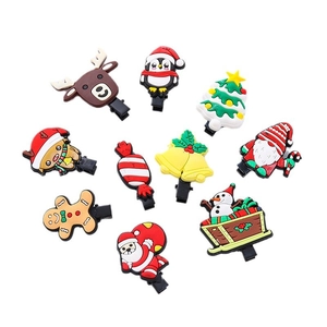 Cartoon Christmas hair clips set with Santa, reindeer and tree in soft PVC material