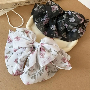 Set di fermagli per capelli con fiocco in chiffon floreale bianco e nero eleganti
