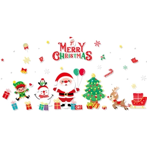 Cartoon Christmas stickers set with Santa Claus, reindeer and tree on white background