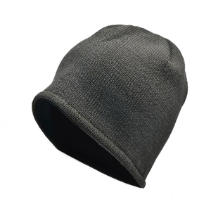 Detailed close-up of winter reflective knit beanie showing warm fleece lining and fabric texture