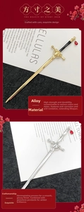 Macro detail of sword hairpins with red gemstones in gold and silver plating