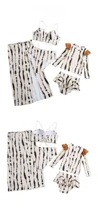 Ensemble bikini 3 pièces et maillot de bain enfant à rayures de tigre jaune et noir