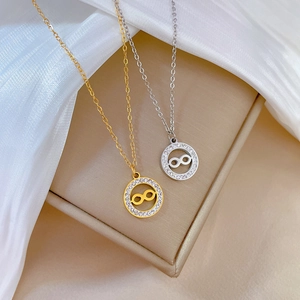 Titanium steel necklace with infinity gold-plated pendant and sparkling crystal stones