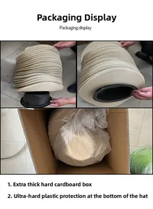 Foldable straw sun hat with reinforced cardboard box and plastic base for safe shipping