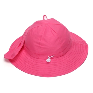 Close-up of rose pink sun hat featuring a wide brim and cute bow detail for girls