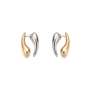 Polished gold and silver two-tone water drop stud earrings with 925 silver needles