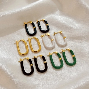 Chic U-shaped 18K gold plated stainless steel enamel earrings in multiple colors
