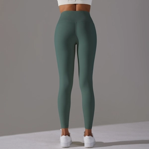 Vue arrière du legging de yoga vert foncé à taille haute avec effet push-up fessier