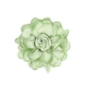 Detail of light green satin fabric rose with delicate layered petals for DIY accessories