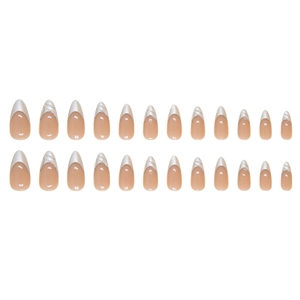 24 faux ongles amande French avec pointes argentées et accents de texture métallique 3D