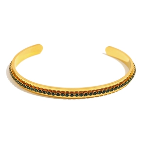 Elegant 18K gold-plated open bangle with sparkling green zircon crystals inlay