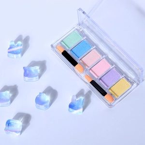 6-color solid mirror fairy powder palette with neon pigments and sponge applicators