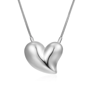 Detailed view of silver heart pendant necklace with elegant snake chain design