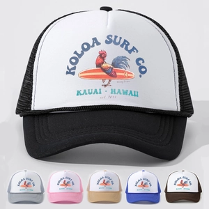Vintage Trucker Hat Mesh Breathable Polyester Adjustable Baseball Cap Surf Theme Rooster Print Hawaii Style Sun Protection