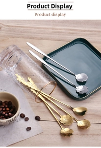 Creative flower-shaped golden spoons with long handles and diverse floral patterns