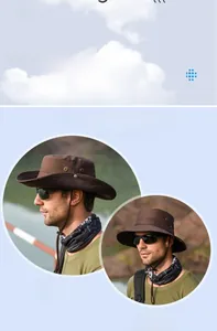 Détail d'un chapeau de soleil avec bord réglable et mentonnière coupe-vent