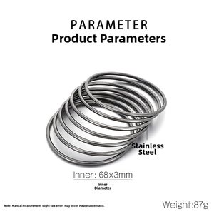 Technical view of 68x3mm stainless steel bangles with detailed dimension and weight data
