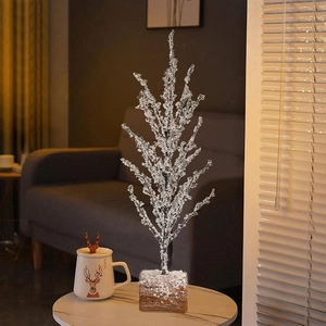 Artificial Christmas Tree Tabletop Ornament Frosty Ice Crystal Branches Wood Base Desktop Winter Holiday Decor Minimalist