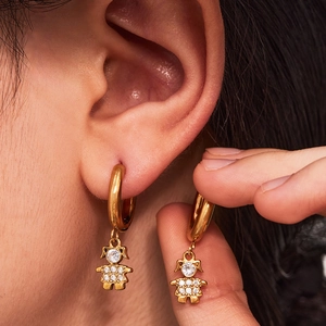 18k gold plated stainless steel hoop earrings with sparkling zircon girl shaped pendant