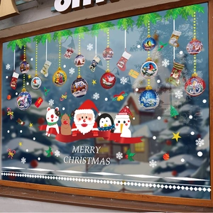 Christmas window static stickers set with Santa, penguin, and snowman for holiday decoration