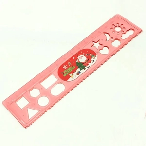 Pink multi-functional drafting ruler with Christmas patterns and hollow geometric shapes