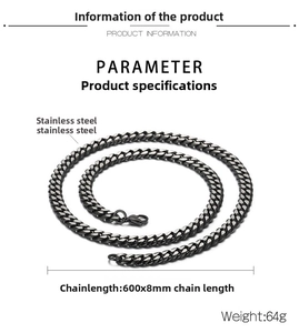 Detail der 8mm schwarzen Edelstahl-Panzerkette mit 600mm Länge und 64g Gewicht
