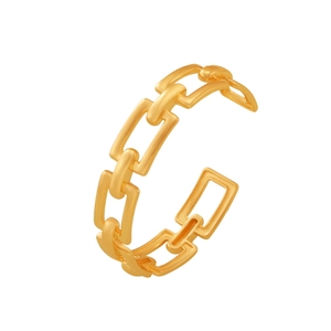 Adjustable 18k gold plated stainless steel open ring with geometric hollow chain links