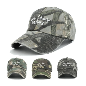 Camouflage Cotton Baseball Cap Letter Embroidery Adjustable Distressed Washed Peaked Hat For Men Women Outdoor Casual