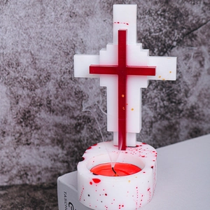 Gothic cross candle holder silicone mold set with white and red decorative resin cross