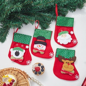 Christmas Stockings Mini Hanging Ornaments Felt Sequin Cuff 3D Santa Snowman Reindeer Bear Character Holiday Tree Decor