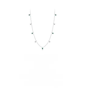 Detail of silver S925 necklace featuring emerald green stones and sparkling diamonds