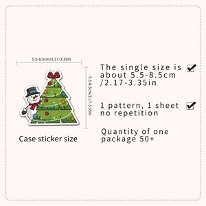 Detailed size specs for 50pcs waterproof Christmas graffiti stickers showing exact dimensions